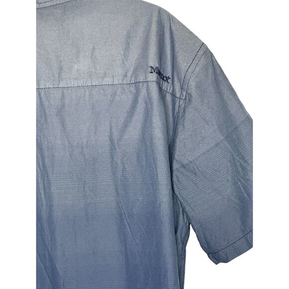 Marmot Mens Blue Gradient Ombré Shirt Large‎ Button Up Outdoor Hiking Camping - Picture 6 of 10